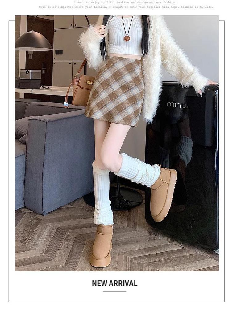 Korean Style Retro Plaid High-Waist Wool A-Line Skirt for Women - 2024 Autumn/Winter Collection