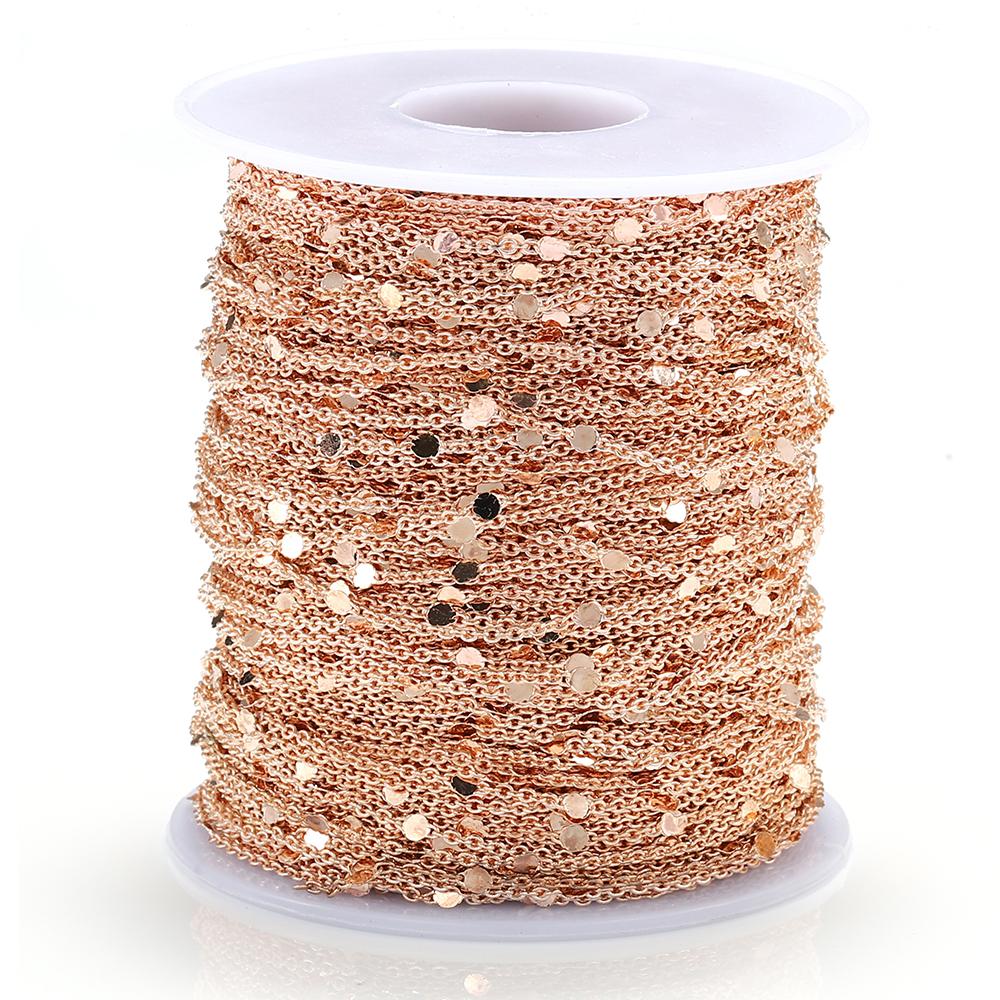 10Meters/Roll Sequins Chain Gold Silver Necklace Chain Copper Cable Chains Jewelry Making Components Bracelet DIY Wholesale