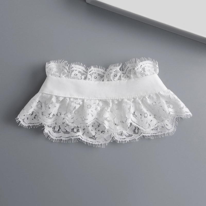 Women Faux Collar Eyelash Flower Lace Detachable Blouse Collar Necklace with False Sleeves Cuffs Set Clothing Accessory