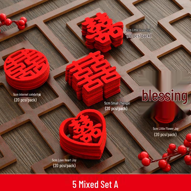 Small Double Happiness Hand-Tossed Fruit Plate for Wedding Decoration - Mini Chinese Style Round Bedding Arrangement