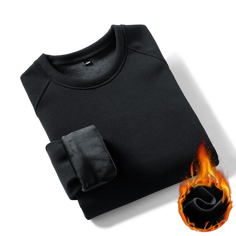 Men's Autumn and Winter Double-sided German Velvet Round Neck Sweatshirt for Men's Thick Solid Color Plus Velvet Warm Base Shirt Warm T-shirt