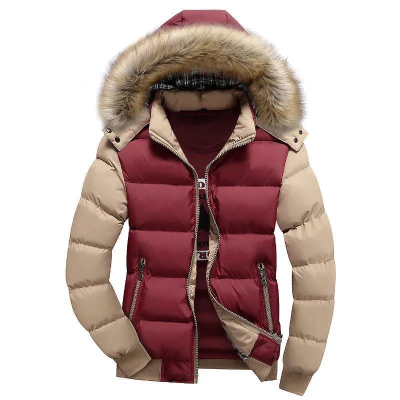Large Fur Collar Down Jacket Winter Men's Cotton Padded Jacket Thick Warm Coat Slim Casual Men's Jacket