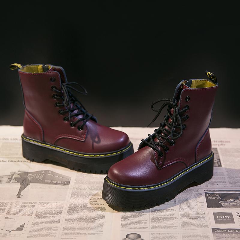 New Women Motorcycle Boots Casual Shoes Woman Leather Minimalist Classic Punk Female Goth Shoes Platform Boots Women Botas Mujer