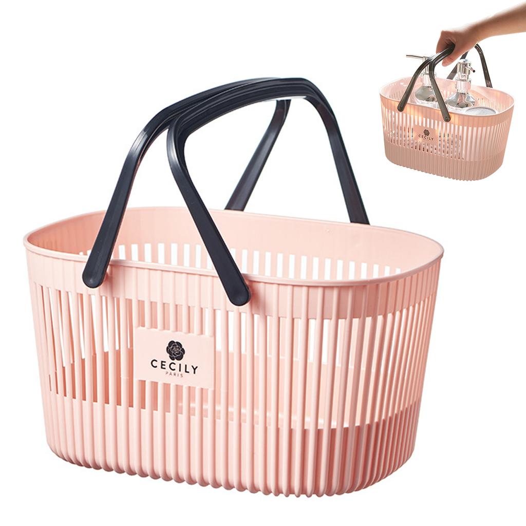 Plastic Organizer Basket with Handles Drainage Toiletry Bin Stackable Storage Basket for Storing Bathroom Body Wash