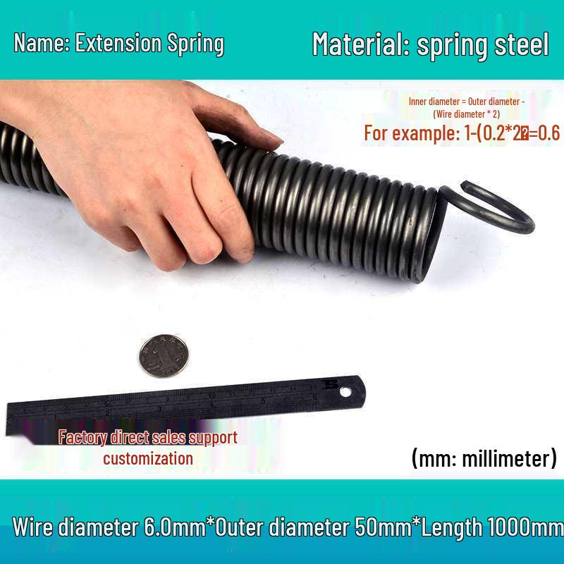 1m Spring Coil Extension with Hook - Strong Tensile Force, Thin Soft Sheath, for Tarpaulins & Sliding Doors