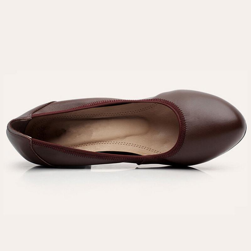 Fashion Women Genuine Leather Shoes Office Lady Shoes Women Wedge Ballet Shoes 2017 Newest High Heels Pumps Woman Mom Shoes Plus Size
