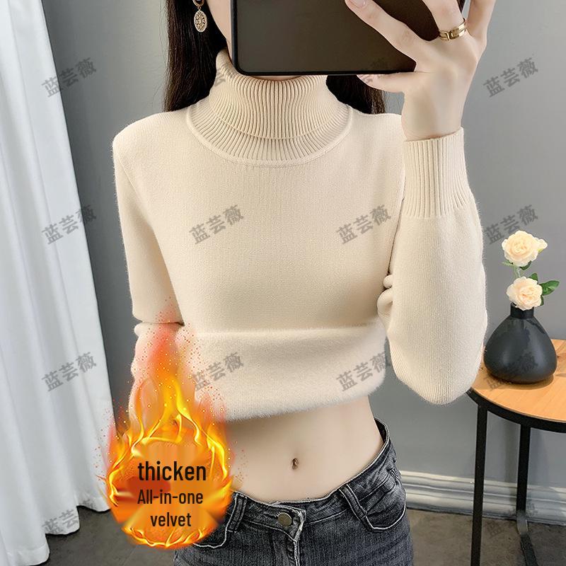 Women's 2025 Autumn Winter Plus Size Half-High Collar Velvet Knit Sweater