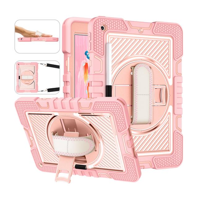 

Hybrid Case For New iPad 9.7 2017 2018 5th 6th Gen. A1822 A1823 A1893 A1954 360 Rotating Stand Armor Cover With Shoulder Strap iPad 9.7 2017 2018 розового золота
