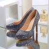 Women's High-heeled Single Shoes Fashion Sequined Banquet Wedding Shoes Waterproof Table Fine Heel Shallow Mouth Large Size Four-season Shoes