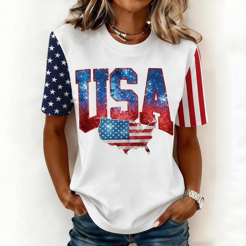 Women's Casual And Fashionable Short-sleeved Printed T-shirt Top