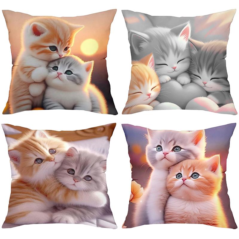 Cute Kitten-Printed Cushion Covers for Home Decor Polyester pillowcase, sofa decorative cushion cov Headboard Pillow