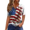 Women's Casual V Neck Short Sleeve T Shirt with Button Detail Independence Day Print Butterfly and Floral Pattern Top