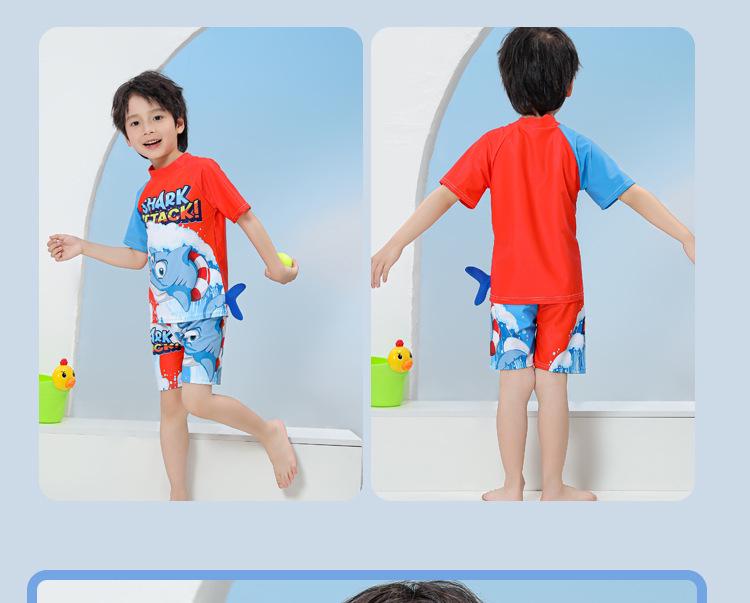 Children's Quick-Dry UPF Sun Protection Swim Set: Boys' Short-Sleeved Swimsuit and Baby Diving/Surfing Suit