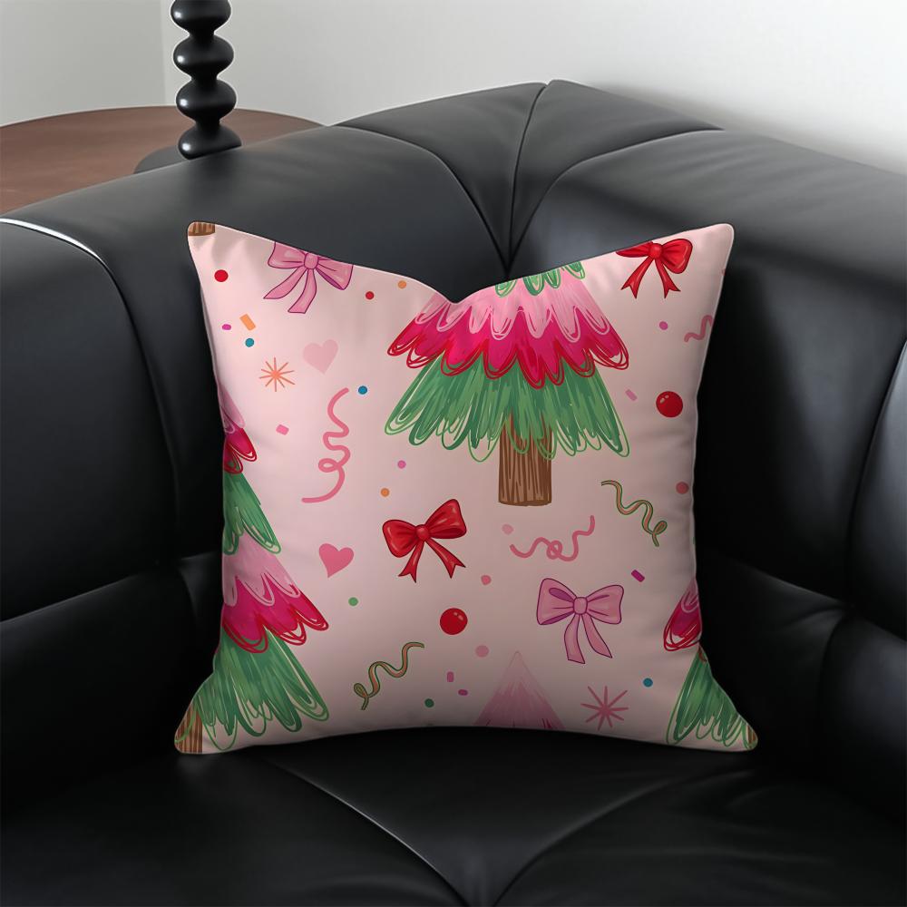 CChristmas Tree Cushion Cover Pillow Case Antidustmite Invisible Zipper Silky Plush Cushion