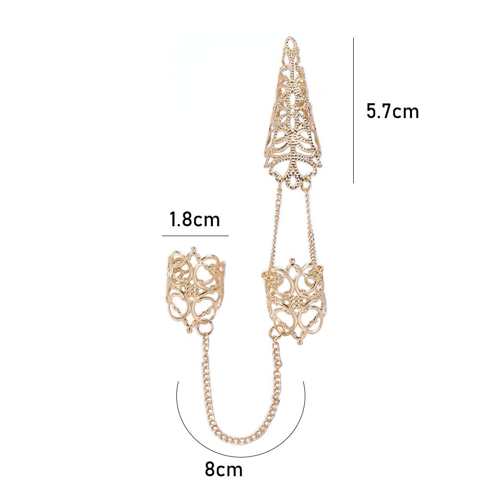 Cone Party Tassels Triangle Crown Finger Bracelet Chain Women Jewelry Finger Ring Nail Cover Rings