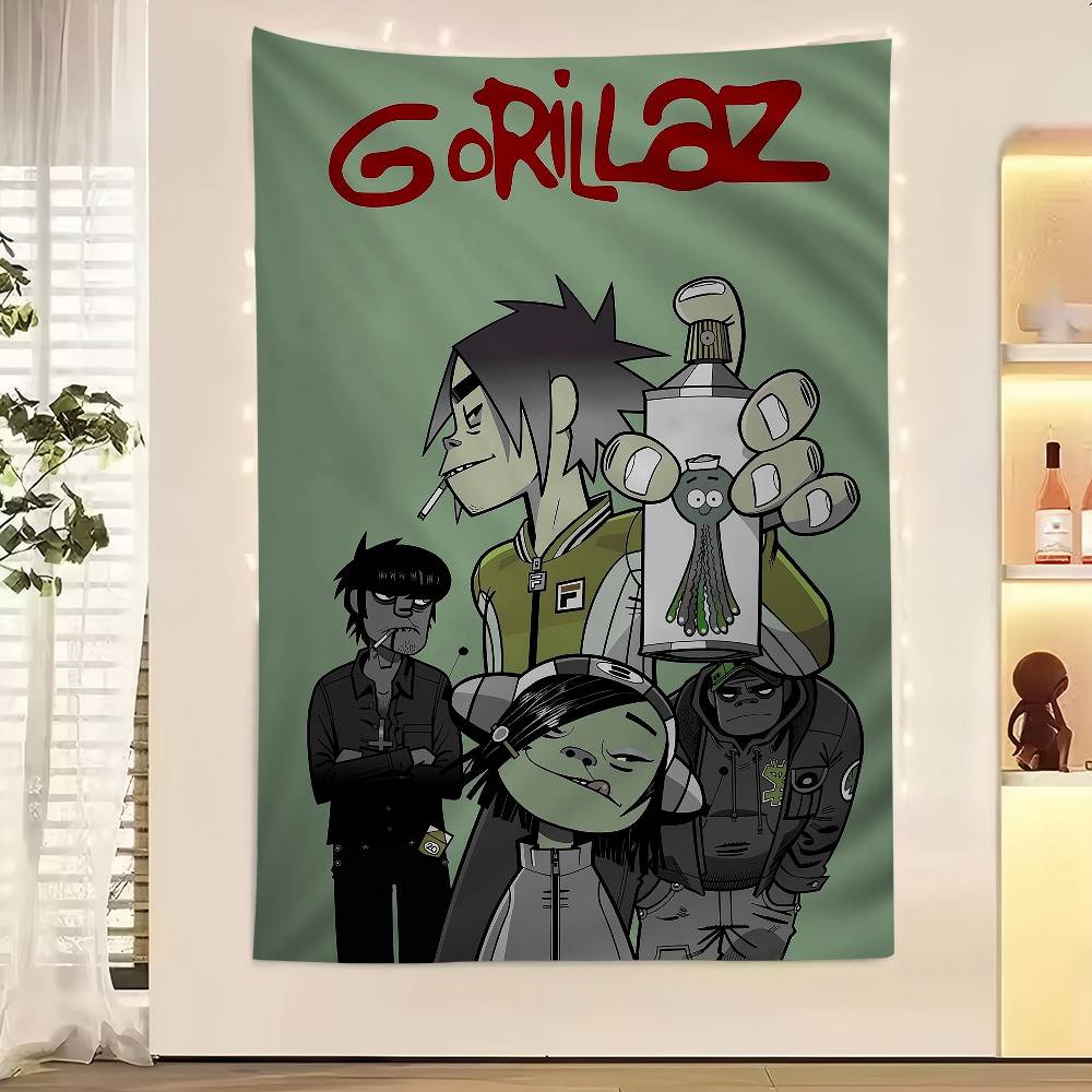 Retro Music GGorillazS Cartoon Tapestry Art Science Fiction Room Home Decor Wall Hanging Sheets