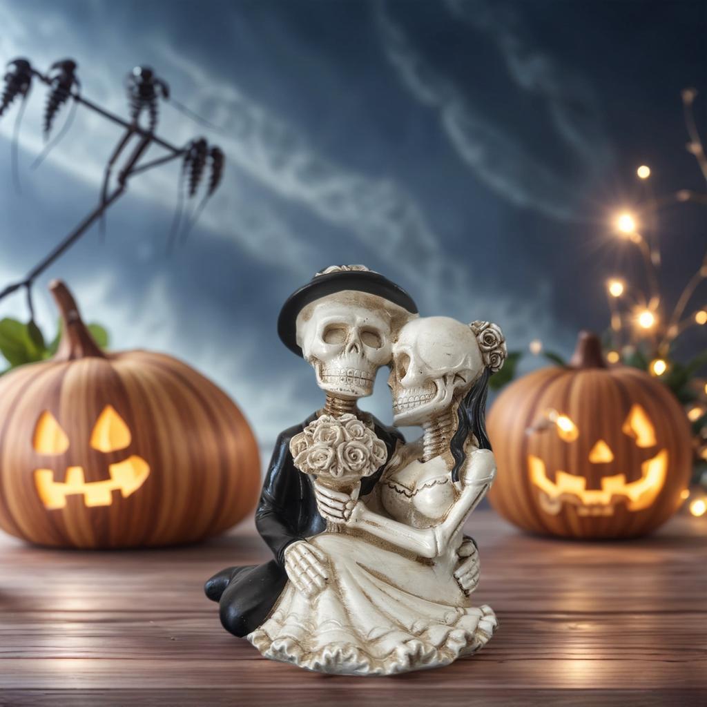 1 Sztuka Dekoracja Para Czaszek - Gotycka Romantyczna Dekoracja Artystyczna z Żywicy, Dekoracja Halloweenowa, Unikalna Dekoracja Domu i Pokoju Zagadek.