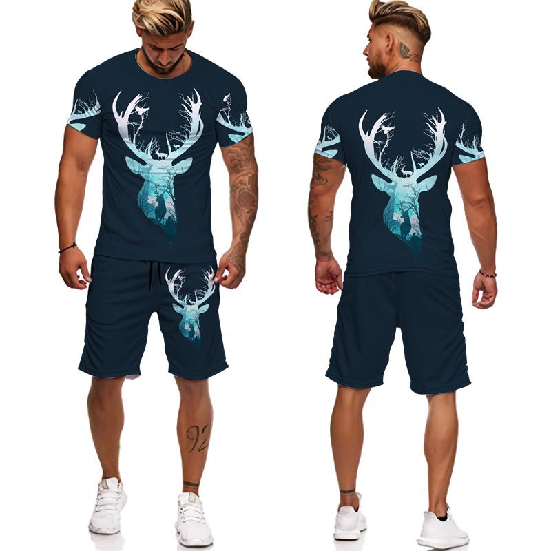Camo Animal Deer Hunting 3D Print Tees/Shorts/Sets Men's Harajuku T-Shirt Outdoor Sportswear Suits Casual Jogger 2 Piece Outfits