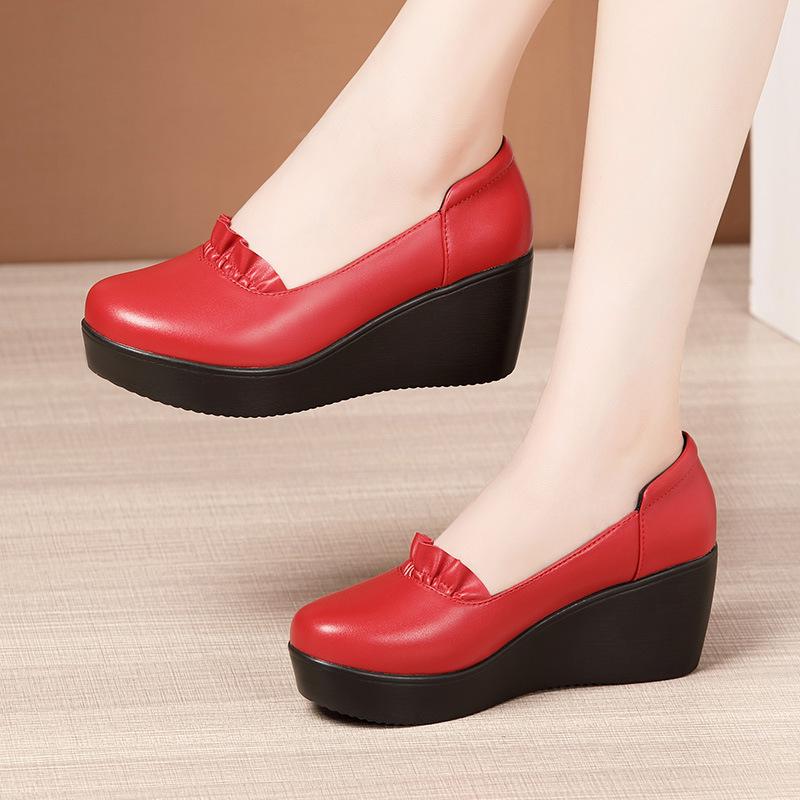 Zeppe Scarpe da Donna Primavera Autunno Slip-On Tacchi Alti Punta Rotonda Bocca Bassa Casual Scarpe con Plateau da Donna Donna