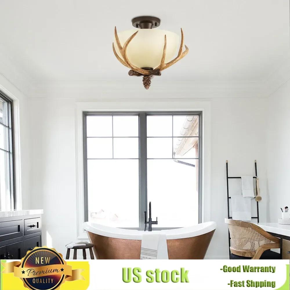 

Bymaocar Роговое стекло Полуприлегающий потолочный светильник на 3 лампы Потолочное освещение Европейская бронза Подвесной светильник Абажур из стекла цвета слоновой кости бронзовый