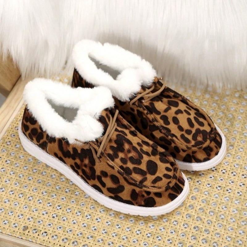 Women's Winter Thick-Soled Low-Cut Snow Boots - Plus-Size, Fleece-Lined & Thickened, Leopard Print, Warm
