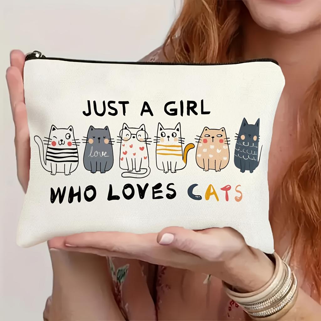 Women Cat Toiletry Bag, Cute Cat Theme Travel Makeup Zipper Pouch, Funny Cat Lover Gift for Daughter Sister Friend