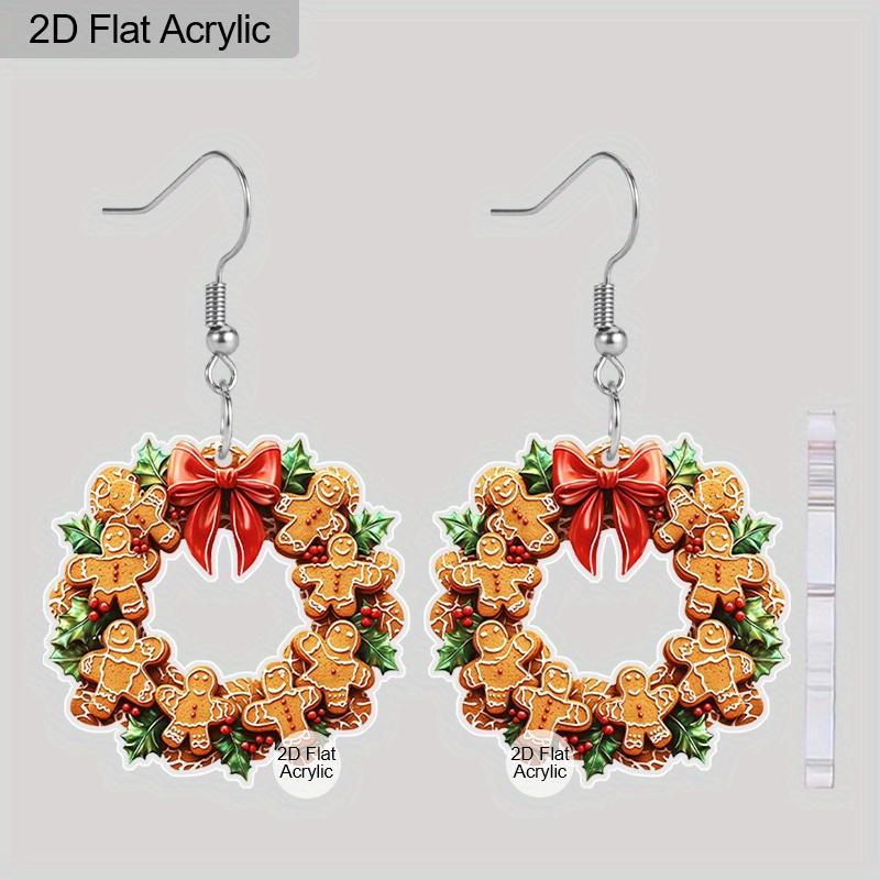 2 Pairs Fashion Christmas Acrylic Earrings for Women Classic Christmas Tree Christmas Hat Acrylic Earrings Creative Cookies Men Dangle Earrings