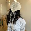 Hollow Out Knit Cap Beanies Ethnic Style Hat Fashion Hollow Pearl Tassels Knitted Hat  Girls