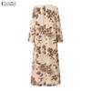 ZANZEA Women Casual Round Neck Floral Print Loose Long Sleeve Dress