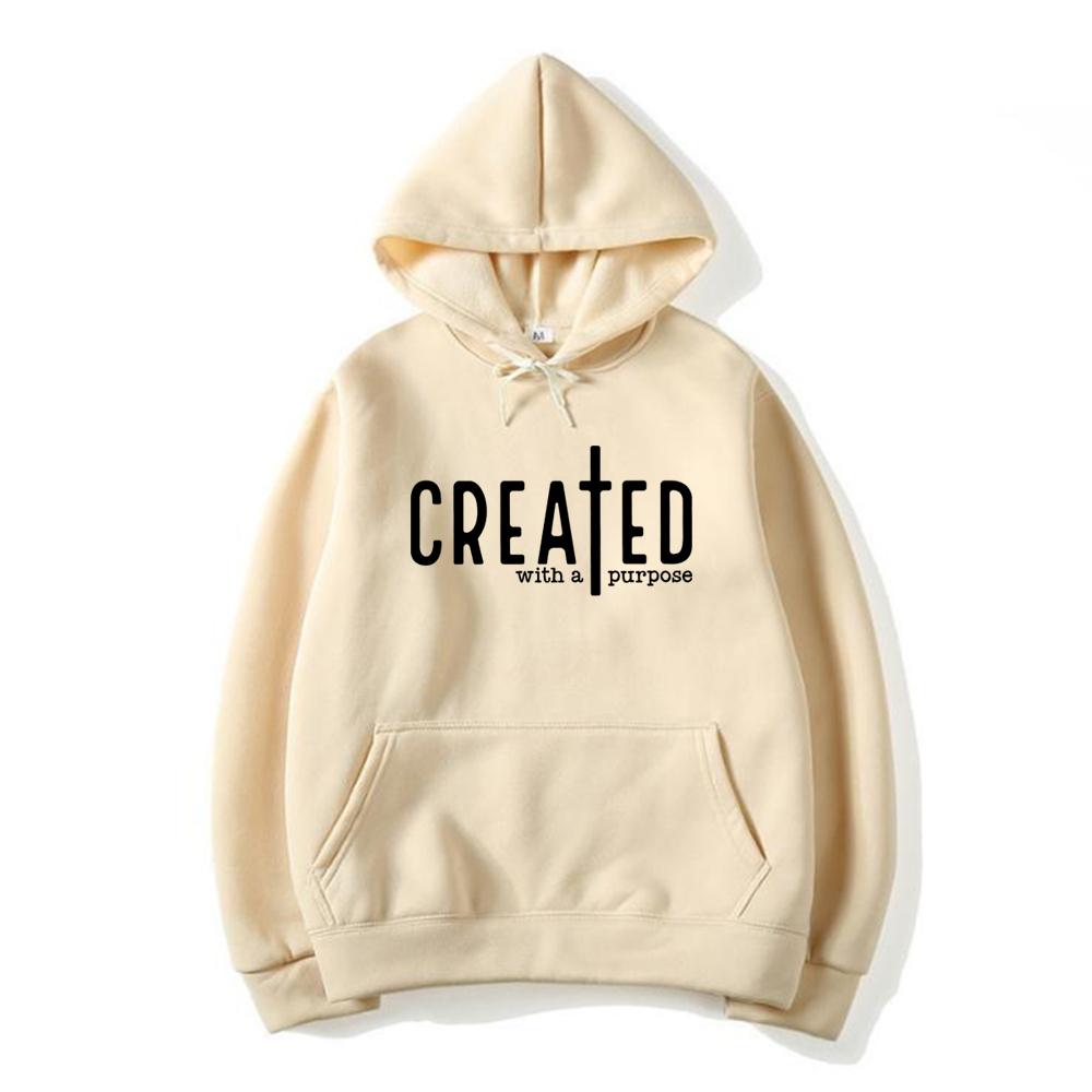 Created with A Purpose Hoodie Faith Hoodies Bible Saying Mikina s kapucí Unisex svetr s dlouhým rukávem Křesťanské mikiny Topy