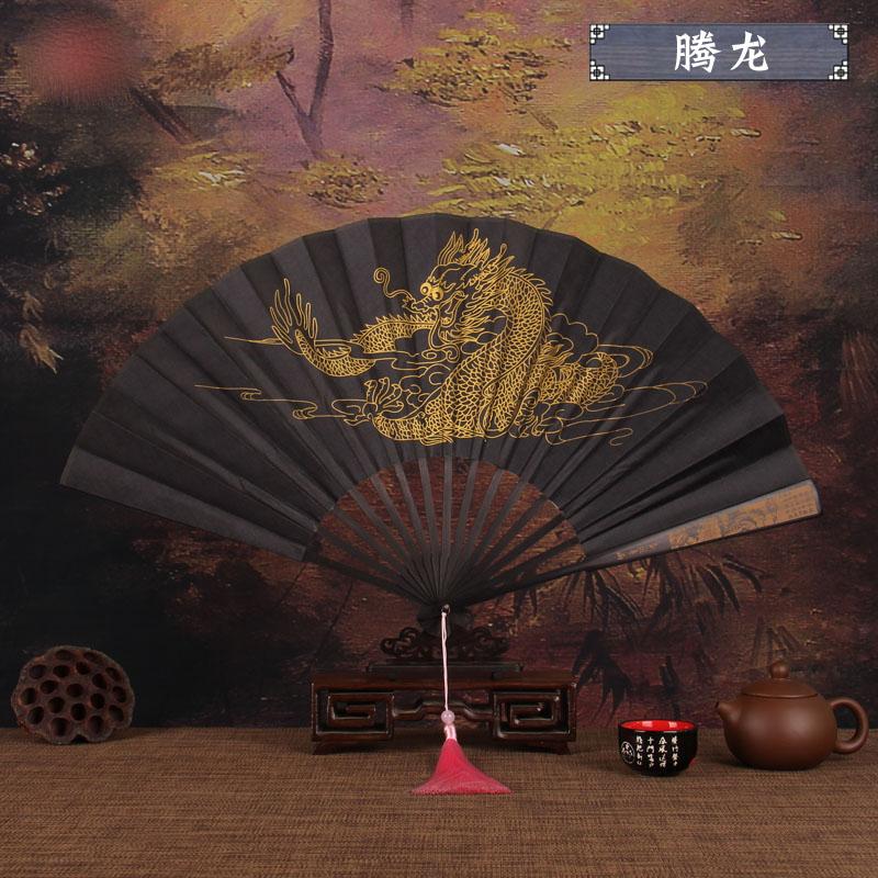 Retro style men's big folding fan with fan tassel Portable daily decorative hand fan Laser engraving fan bone Durable hand fan