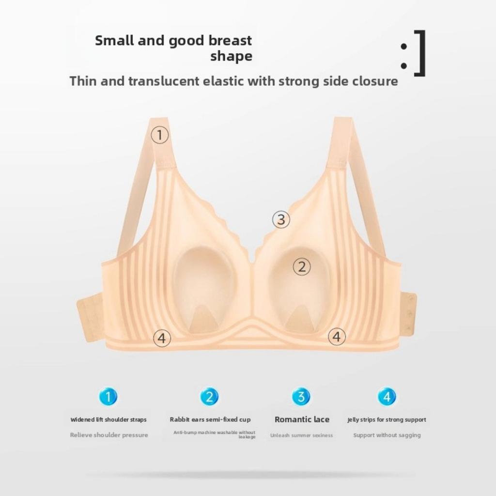 Ultra Thin Soft Support Jelly Bra for Women with Large Chest, Small and Seamless Without Steel Ring, Gathered and Supported Bra