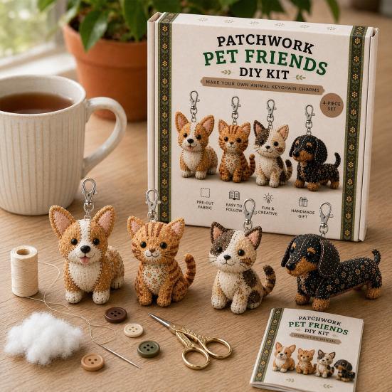 DIY Patchwork Animal Keychain Kit, Handmade Bird Pet Farm Forest Animal Key Ring, Handcrafted Keychain Art Crafts for Kids Adults