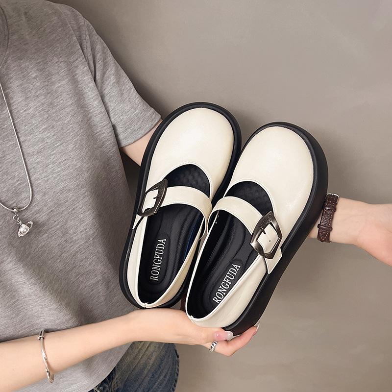 Single shoes 2025 summer new retro small leather shoes women's versatile word with heightening thick sole shallow mouth Mary Jane