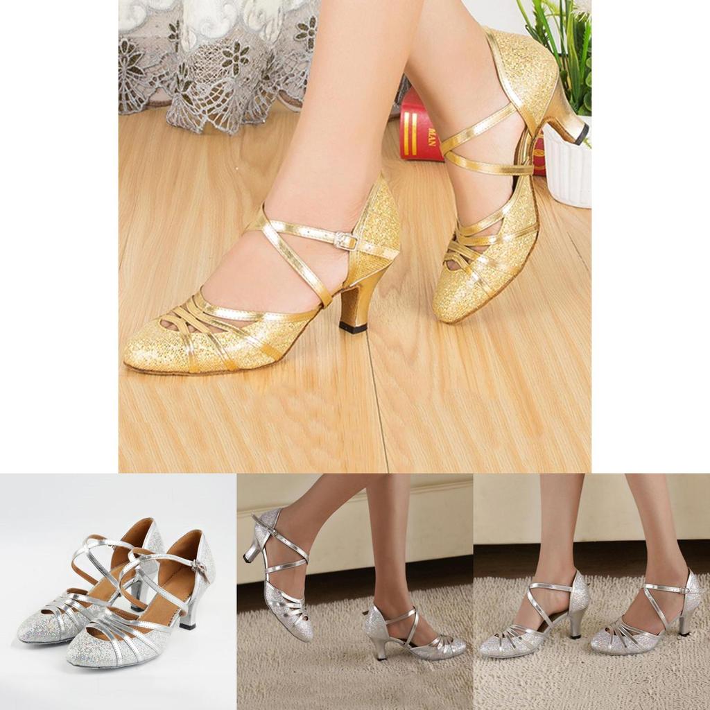 Elegant New Fashion Lady Latin Bling Sandals With Low Heel For Ballroom Dancing
