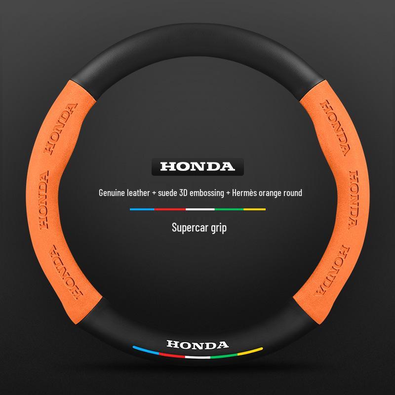 Echtes Leder Carbonfaser Wildleder Lenkradbezug für Honda CRV 07-23, Ganzjahres-Universalpassform