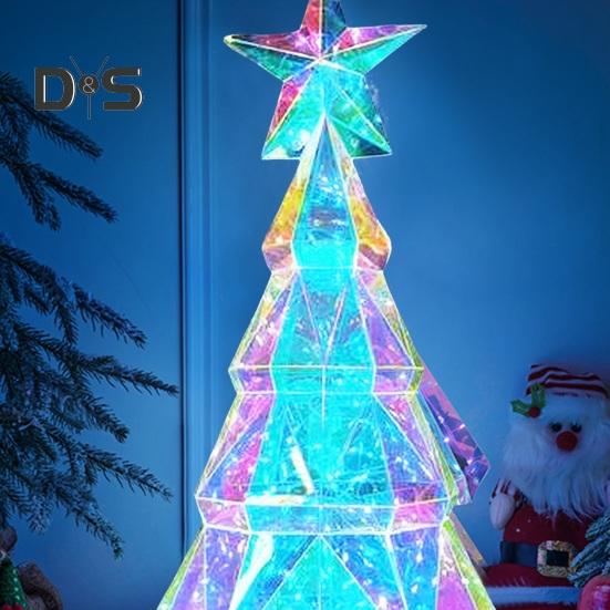 LED Christmas Tree Ornament Light-up Polyhedra Xmas Tree Figurine with Star Top Festive Holiday Decor for Home Table Decoration