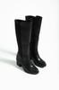 Women Modern Stylish Fashion Boots Faux Leather Black Casual Comfortable Knee Length Warm Lining Zipper Stylish Classic Heel Boots