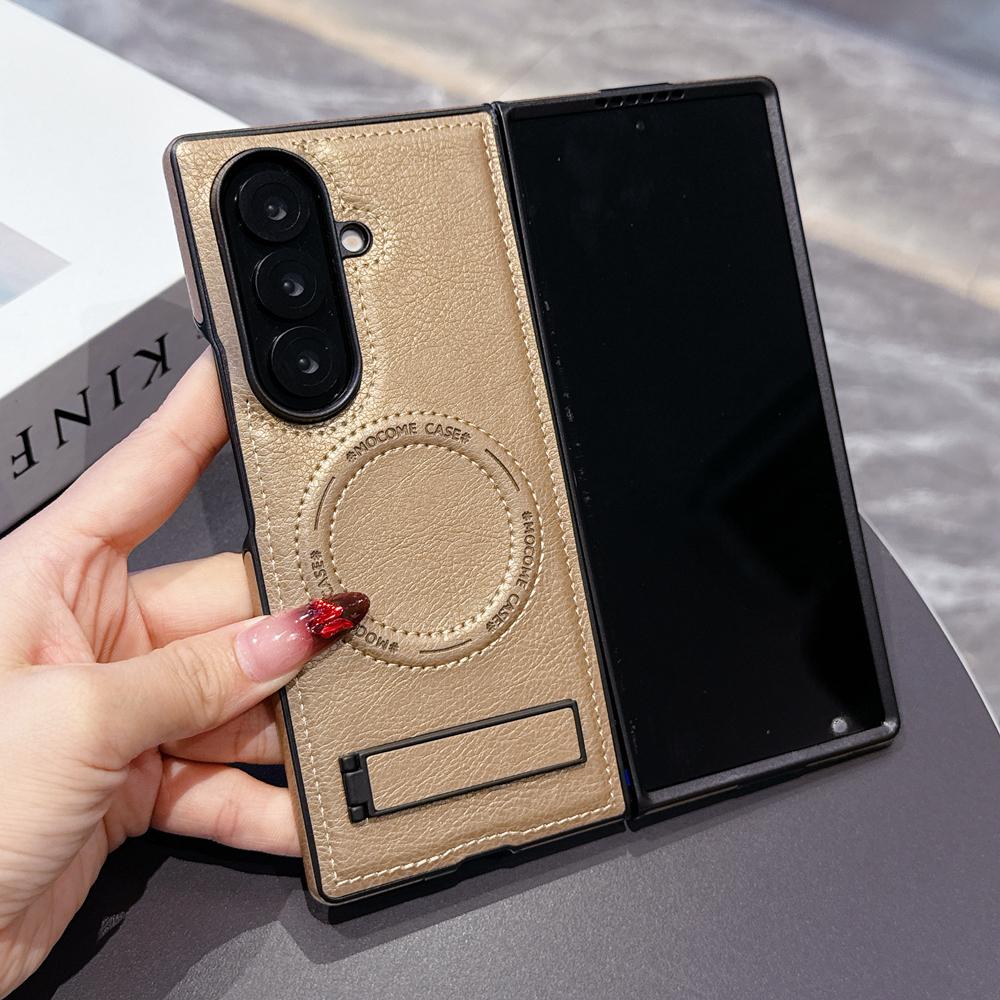 KEYSION Luxus PU Leder Magnetische Hülle für MagSafe für Samsung Galaxy Z Fold 7 5G Ständer Kabelloses Laden Handy Rückseite