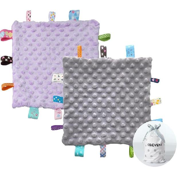 CREVENT Tag Security Blankets for Babies, Soft Small Taggie for Boys Girls, Baby Comforter Sensory Blanket, Great Gifts for Birthday Baby Shower