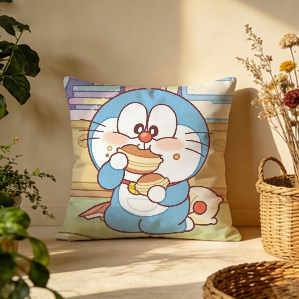 Stylish DDoraemoned Cushion Cover Versatile DoubleSided Pillow Case Fit for Sofa Bed Car  Daily Decor