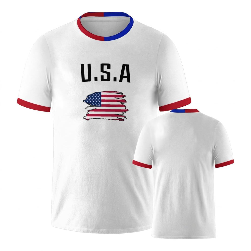 Unisex Flag Print Short Sleeve Crew Neck Casual T Shirt Comfortable Fit for Daily Wear Sports Activities