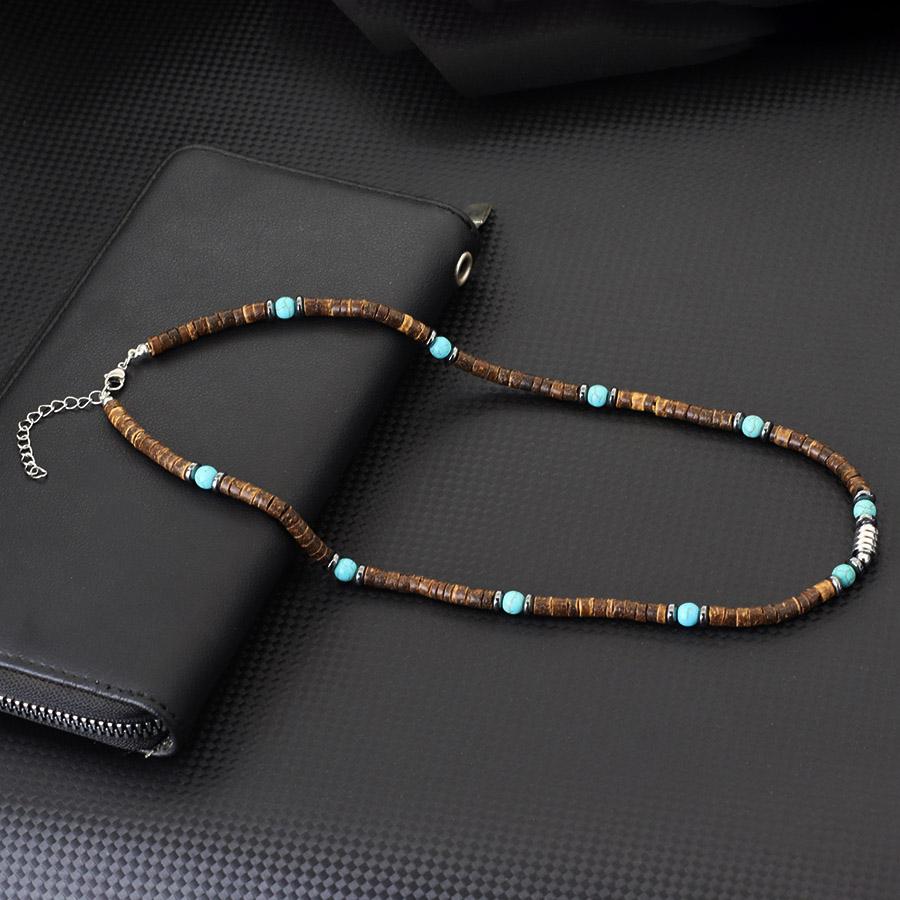 

Personalized Men Natural Coconut Husk Necklace 20 Inches Stainless Steel Buckle Neck Accessories Gift For Him Wood Collar Homme 51cm(20inches)