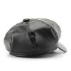 British Vintage PU Beret Cap Solid Color Unisex Plain Hat Y2k Korean Leather Painter Hat  Daily