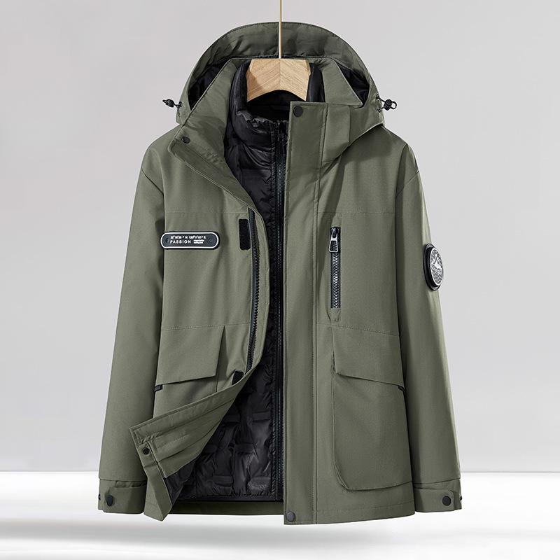 

Outdoor 3-in-1 Jacket Down Inner Liner Mountaineering Suit 5XL зелёный