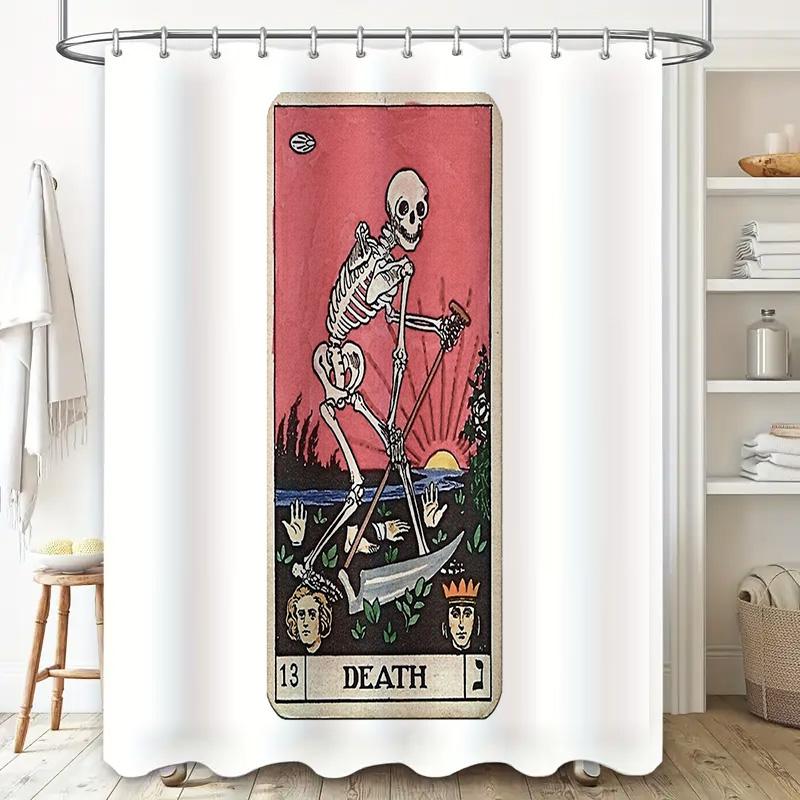 Gotisches Tods-Tarot Duschvorhang Dark Academia Wohnkultur Halloween Gruseliger Wandteppich Badezimmer-Set Vintage Ästhetik Raumteiler