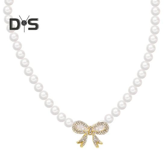 

Белое искусственное жемчужное колье, ожерелье из искусственного жемчуга с кубическим цирконием, бант, свадебные украшения для женщин белый