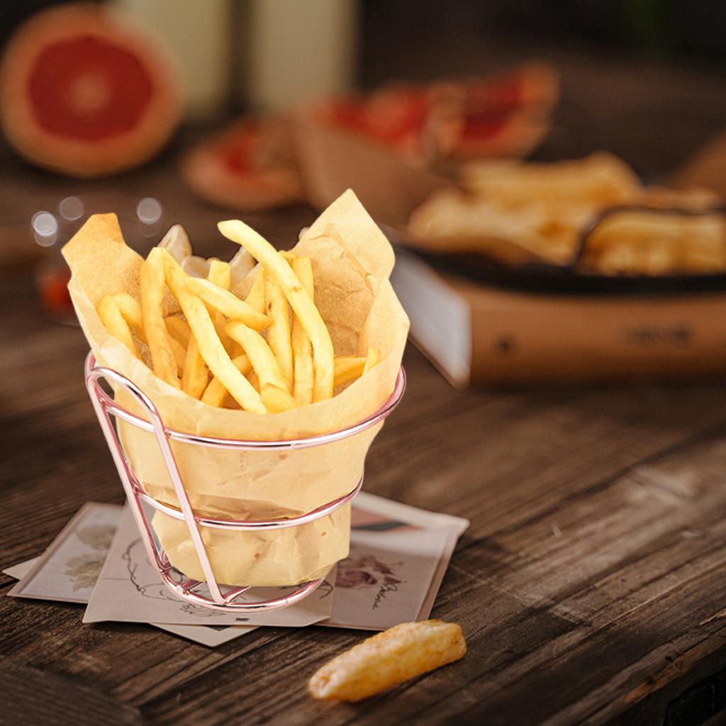 French Fry Holder Stainless Steel Heavy Duty Cone Like Fry Basket French Fries Holder Food Restaurant Table Serving Supplies