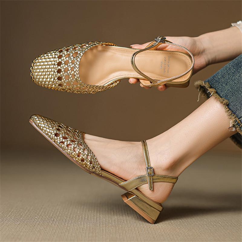 Fashion New Summer Sandals Women Shoes Square Toe Sandals for Women Fashion Hollow Out Handmade Sandals Shoes Low Heel Casual Shoes