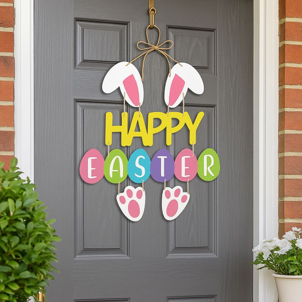 Photo Props Cartoon Easter Door Hanging Paper Colorful Bunny Egg Decoration Rabbit Handmade Easter Party Door Sign Party Favors